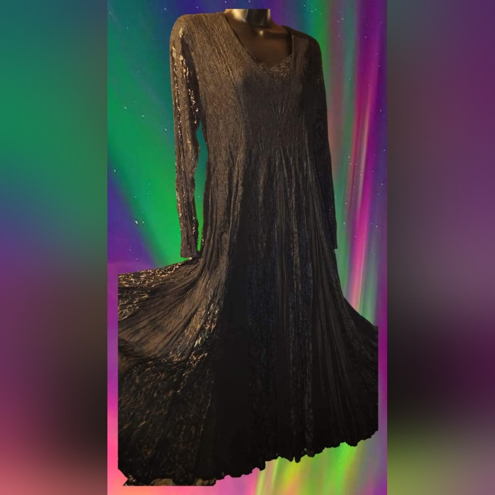 Vintage 90s Long Black Lace Dress By "Starina"